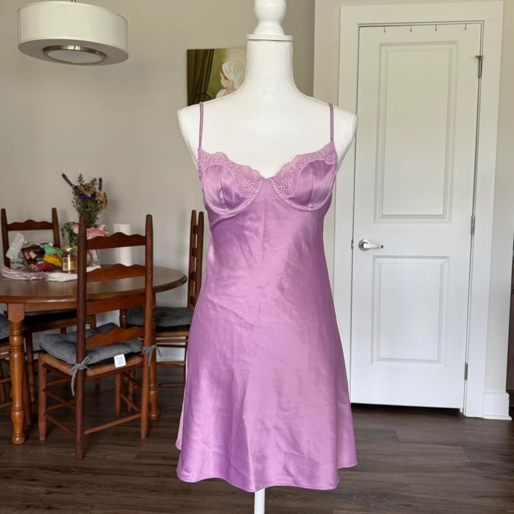 Victoria's Secret Purple Slip with Lace Trip and Gem Strap
